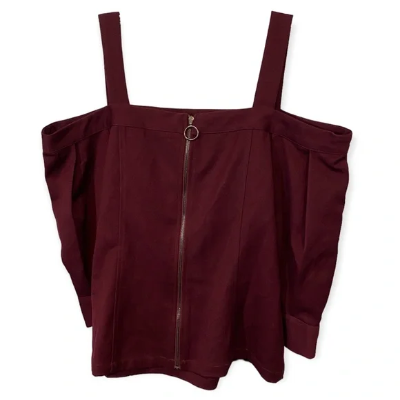 Naked Zebra Wine Color Cold Shoulder Top Size Large - Picture 3 of 4